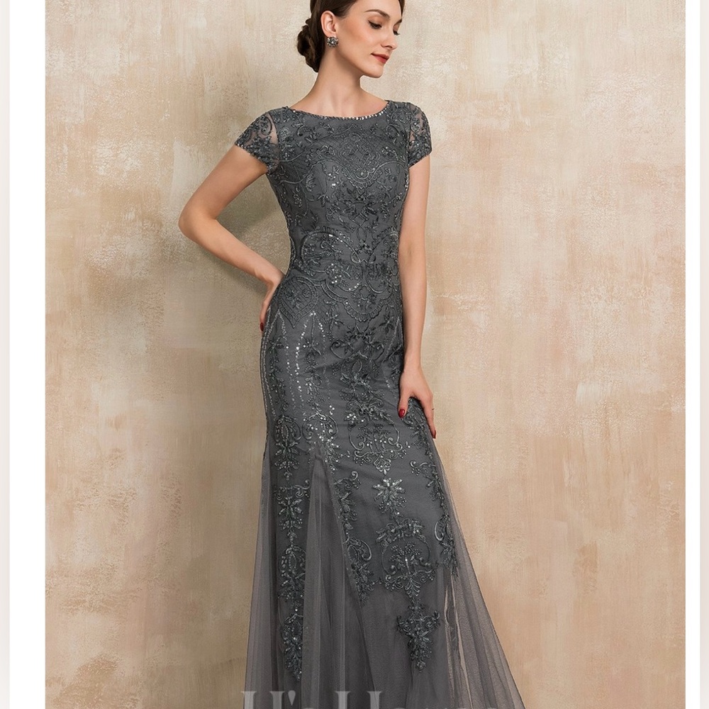 Trumpet/Mermaid scoop ankle lace & tule with sequin beads mother of bride dress